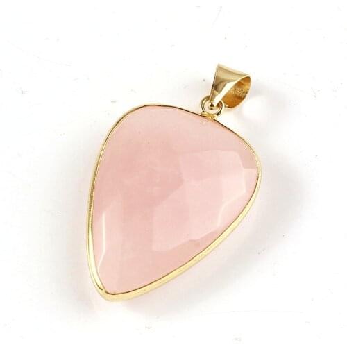 FYJS Unique Female Anniversary Jewelry Light Yellow Gold Color Water Drop Section Natural Rose Pink Quartz Pendant