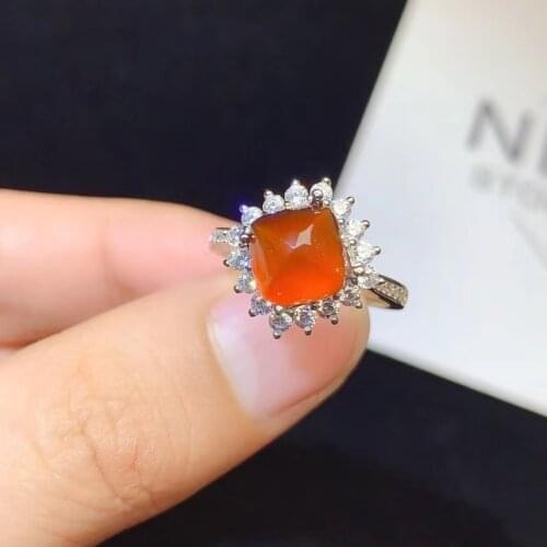 Classic 925 Silver Sugerloaf Gemstone Ring for Party 8mm Natural Partschinite Ring Sterling Silver Partschinite Jewelry