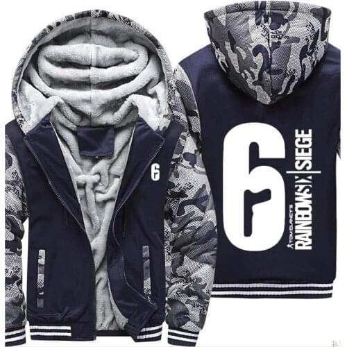 Rainbow Six Siege Camouflage Hoodies Mens Winter Jacket High Quality Warm Thicken Fleece Zipper Sweatshirt Coat plus size 5XL