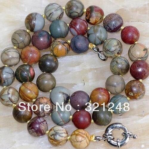 Natural 10mm multicolor beautiful picasso hot stone round beads diy Necklace 18" GE1149