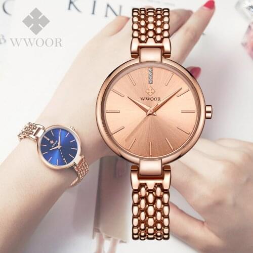 New Women Dress Watches Rose Gold Stainless Steel WWOOR Brand Fashion Ladies Wristwatch Creative Quartz Clock Cheap Luxury Watch