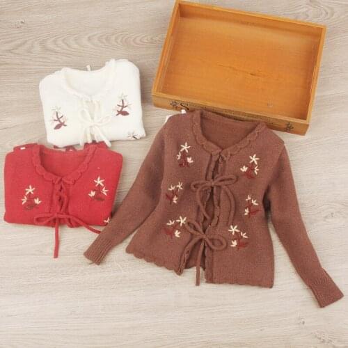 Autumn baby girl cardigan sweet sweater coat large children embroidered loose knit sweater wool outwear