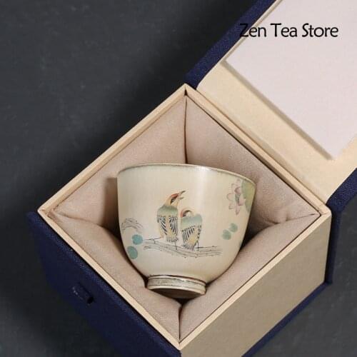 Kiln Change Pure Hand Painted Mandarin Duck Tasting Cup Ceramics Tea Bowl Kung Fu Tea Set Tea Cups Drinkware Tea Mug Master Cup