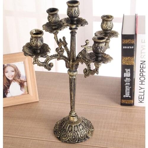 Carved Candle Holders Retro European Style Metal Wedding Ornaments Wrought Iron Chandelier Bougeoir Home Decoration ED50ZT