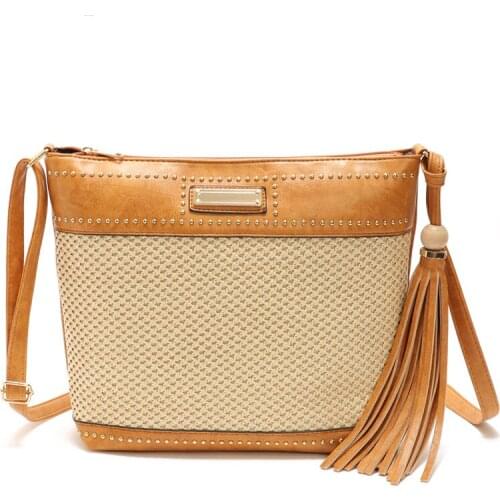 Luxury Handbags Women Bags Designer Knitting Rivet Bucket Sling Bag Ladies PU Leather Weave Tassel Shoulder Bags Fashion Handbag