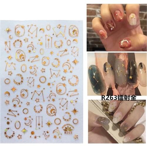 Self-adhesive 3D Stickers for Nails Golden Star Line Moon Nail Art Decorations Small Size Fashion Stickers Women Girl Nail Foils