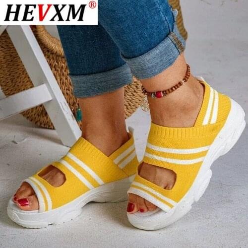 Women Sandals 2021 Summer Shoes Woman Knitting Breathable Sandals Wedges Platform Sandals Lady Comfortable Shoes