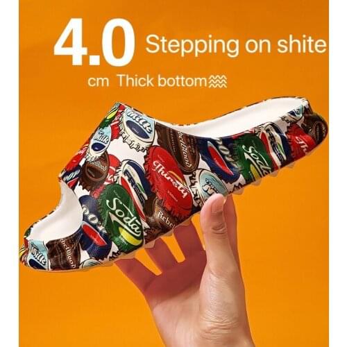 Unisex Thick Platform Slippers Indoor Comfortable Soft Slippers Summer Beach Sandals Indoor Bathroom No-slip Mules Graffiti Shoe