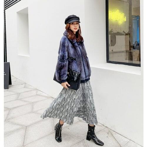 Vogue New New Winter Jacket Women Natural Real Mink Fur Coat Rivet Turn-down Collar Thick Warm Outerwear Fashion Streetwear