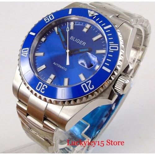 BLIGER Blue Dress 43mm Stainless Steel Men Watch Sapphire Glass Date Window MIYOTA Movement Deployment Clasp