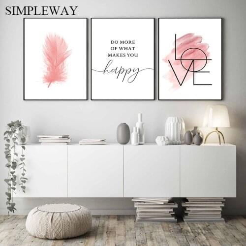 Nordic Minimalist Canvas Wall Art Print Painting Motivational Love Text Poster Pink Feather Decorative Picture Modern Home Decor