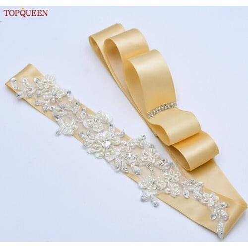 TOPQUEEN S46 Bridal Belt for Dress Long Evening Gown Belts Flower Girl Sash Belt Bridal Belt Pearl Ivory Prom Dress Belts