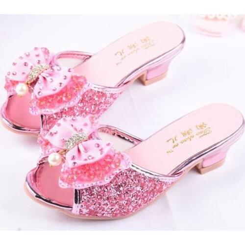 Girls Party shoes Princess Shoes Leather Glitter Crystals Rhinestones Knot Kids Shoes Elsa sneaker children Christmas gift