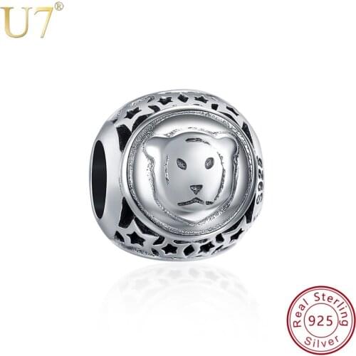 U7 925 Sterling Silver Leo Star Sign Bead Big Hole Charms Fit Bracelets Chain Necklaces for Women Beads DIY Jewelry Making SC123