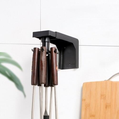 360° Rotatable Kitchen Utensils Storage Rack Household Telescopic Wall Mounted Knife Ladle Shovel Holder Shelf