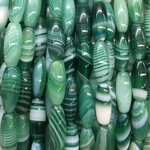 Free shipping Women Fashion Jewelry 6x16mm Green Stripes Carnelian Rice Loose Beads FG8894