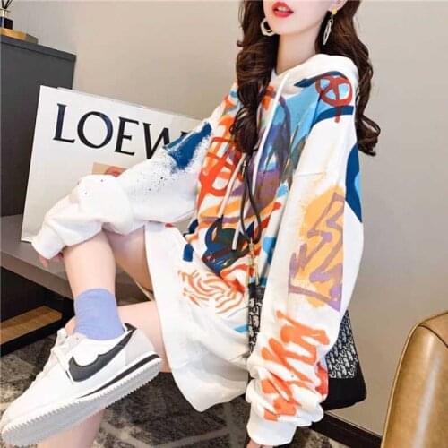 Oversized Hoodies Sweatshirt Women Harajuku 2021 Autumn New Doodling Print Long Sleeve Loose Pullover Female Top Clothes Moletom