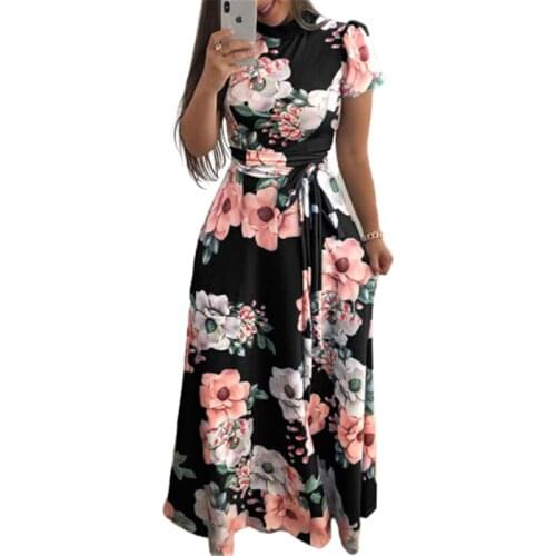 Female Summer Casual Short Sleeve Long Dress Boho Floral Print Maxi Dress Plus Size 5XL Female Retro Elegant Dress Robe Vestidos