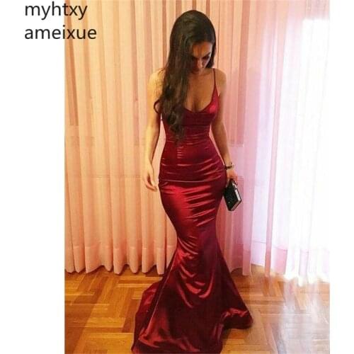 2021 New Sexy Cheap Red Evening Dresses Mermaid Spaghetti Strap Floor Length Sleeveless Evening Gowns Custom Made Robe De Soiree