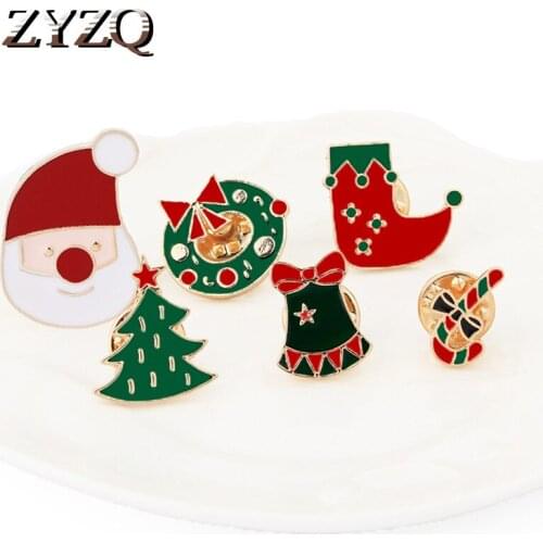 ZYZQ Kawaii Cartoon Christmas Women Brooches Simple Santa Claus Tree Jingle Bells Socks Donuts Candy Enamel Pin Badges Brooch