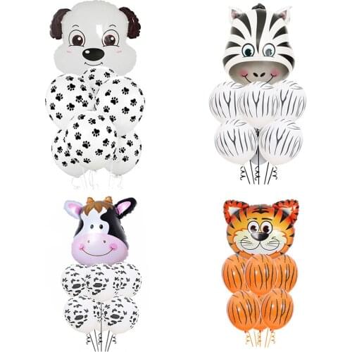 1Set Jungle Animal Balloons Safari Party Latex Balloons Dog Tiger Zebra Cow Printed Birthday Party Decoration Baby Shower Supply