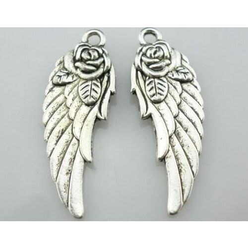16pcs Tibetan Silver Angel Rose Flower Wings Charms Crafts Pendants Beads 11x31mm Jewelry Findings