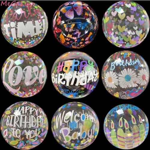 2pcs Happy Birthday Printed Balloons Transparent Bubble Balloon Valentines Day Wedding Birthday Party Decorations Helium Balls