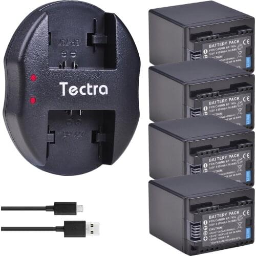 4Pc BP-745 BP 745 Battery + USB Dual Charger for Canon BP-709 BP-718 BP-727 BP-745 BP709 BP718 BP727 BP745 HF406 R306 R32 R30