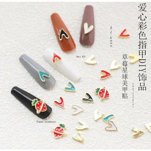 20pcs/pack Korea 3D Nail Art Accessories Kawaii Alloy Heart Strawberry Nail Parts Charm Nail Decorations DIY Nail Tips Supplies