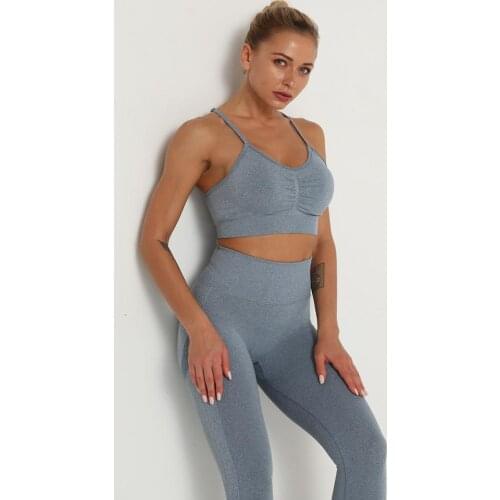 2Pcs Seamless Yoga Set Gym Fitness Clothing Women Yoga Suit Sportswear Bra Crop Leggings Top Sport Training Tights