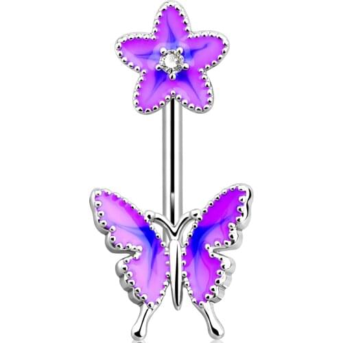 BODY PUNK 5PCS Navel Piercings 316L Stainess Steel Crystal Butterfly Belly Button Rings Jewelry