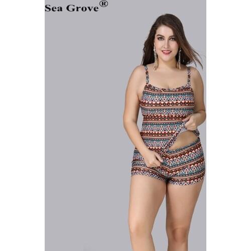Plus Size 4XL/5XL large size swimsuits Brazilian women bikini set Printed Printed vest top Flat swim trunks Tankini swimwear