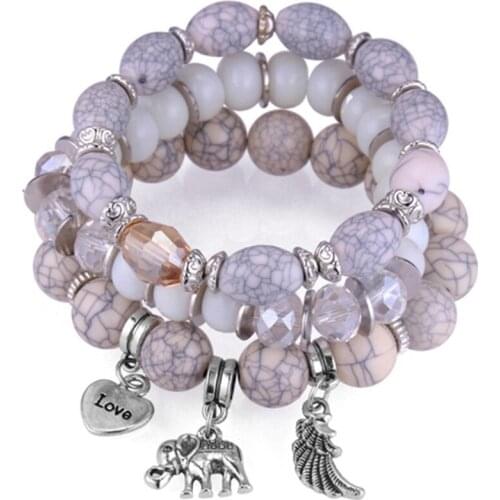 DIEZI Boho Bohemian Beads Elephant Strand Bracelets For Women Heart Wing Wrap Bracelets & Bangles Vintage Jewelry Femme 2018