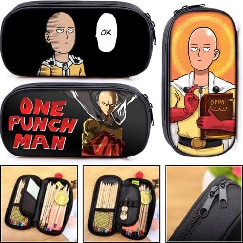 Anime One Punch Man: Saitama Student Stationery Pencil Case Cosmetic Box Storage Bag Kids Wallet Double Zipper Pencil Case