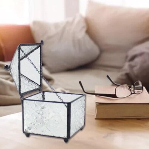 Y1UE Four-sided Spire Geometric Ring Glass Box Jewelry Storage Box Wedding Engagement Dish Display Trinket Box Case Keepsake