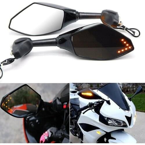 For Honda Suzuki Kawasaki Yamaha Ducati BMW Street Scooter Bikes1 Pair Motorcycle Black LED Turn Signals Rearview Mirrors