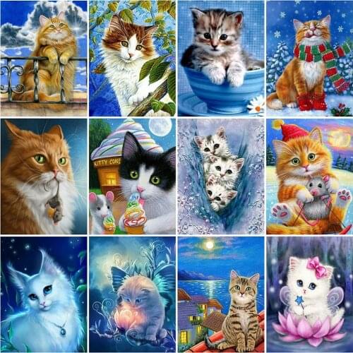 Evershine Diamond Painting Cat Cross Stitch Kit Diamond Embroidery Sale Animal Rhinestones Pictures Home Decoration