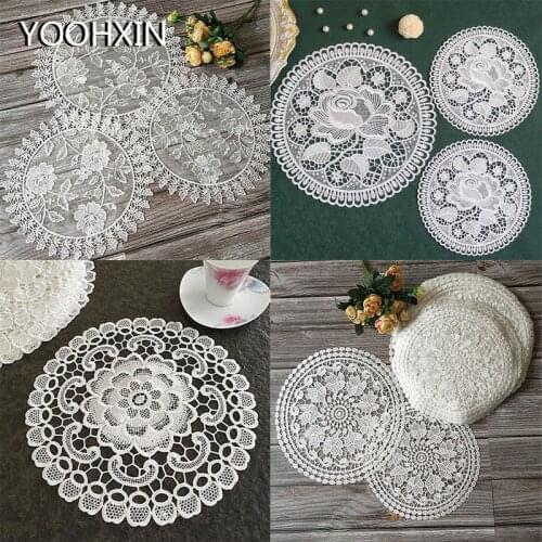 HOT round lace Water soluble embroidery place table mat cloth pad cup mug Napkin doily coaster New Year Christmas gift cookware