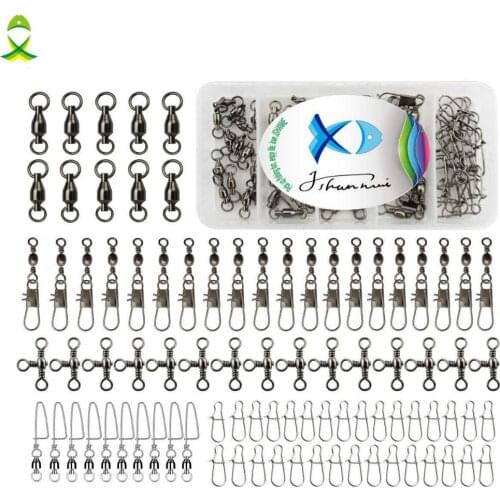 JSM 50pcs 100pcs Fishing Swivels snaps connector tackle high strength Kit for bass trout with fishing box