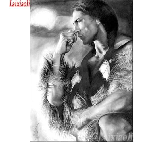 Black and White Native Indian Figure 5D DIY diamond painting cross stitch diamond embroidery pattern square circular rhinestone