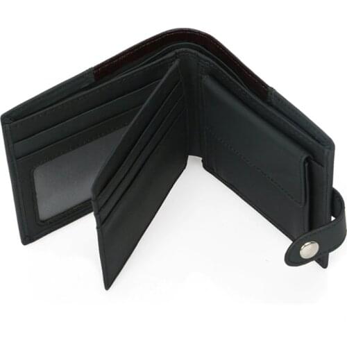 Bisi Goro Mens Note Pocket Small Wallet Black Short Leather Rfid Stitching Business Buckle Card Holder Coin Porse Bank Case Top