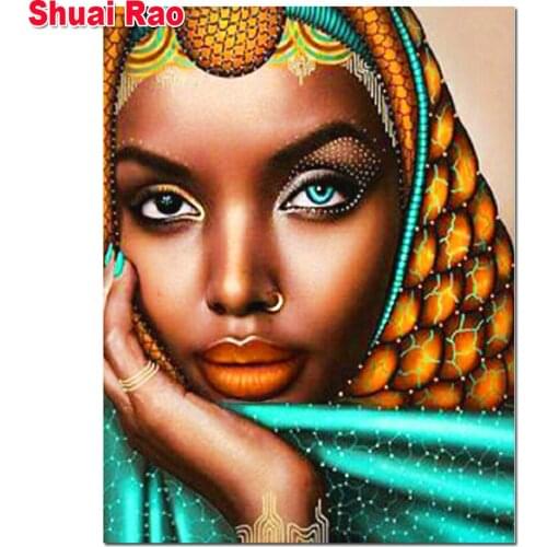 Crystal Rhinestone Diamond Paintings Full Square Round Drill,Africa Woman 3d Diamond Embroidery Mosaic Diamond Art