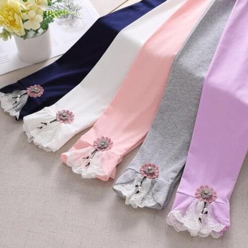 New Baby Toddler Teen Bottoms School Girls Leggings Kids Skinny Pants Cotton Girl Flower Lace Legging Childrens Trousers