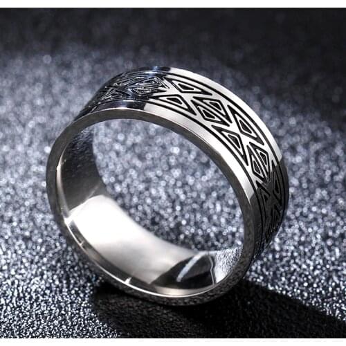 MANGOSKY 316L Stainless Steel Rings Birthday Gift 8mm triangular pattern discredit Ring