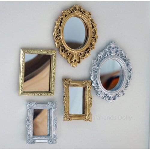Dollhouse Mini Classical Round, Square Carved Mirror Model for The Dollhouse Furniture Decoration Accessories