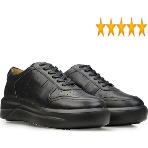 Brand Genuine Leather White Top Casual Shoes Men Thicken Platform Male Footwear Lace Up Fashion Preppy Sapato Masculino
