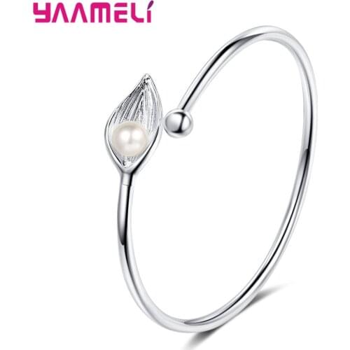 Natural Style Fresh Water Pearl 925 Sterling Silver Open Cuff Bracelet Bangle for Women Girl Birthday Christmas Gifts