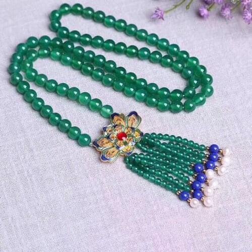 Wholesale Green Natural Crystal Necklace Lucky For Women Girl Gift Sweater Chain Necklace Fashion Jewelry