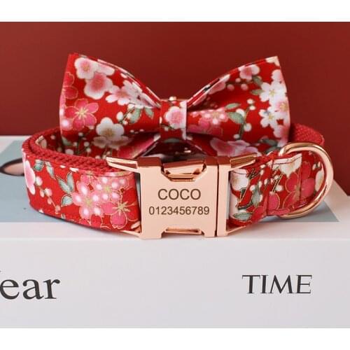 Personalized dog collar bow dog collar leash engrave free pet necklace straps for medium big small dogs bulldog frances