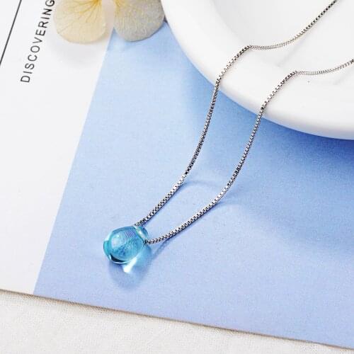 Utimtree Water Drop Crystal Stone Charm Pendants Necklaces Jewelry Top Box Chain Choker necklace for Women Collar Bijoux